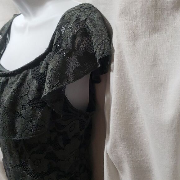 Express. Dark Green Lace Bodysuit Off Shoulder Size MP - Picture 2 of 12